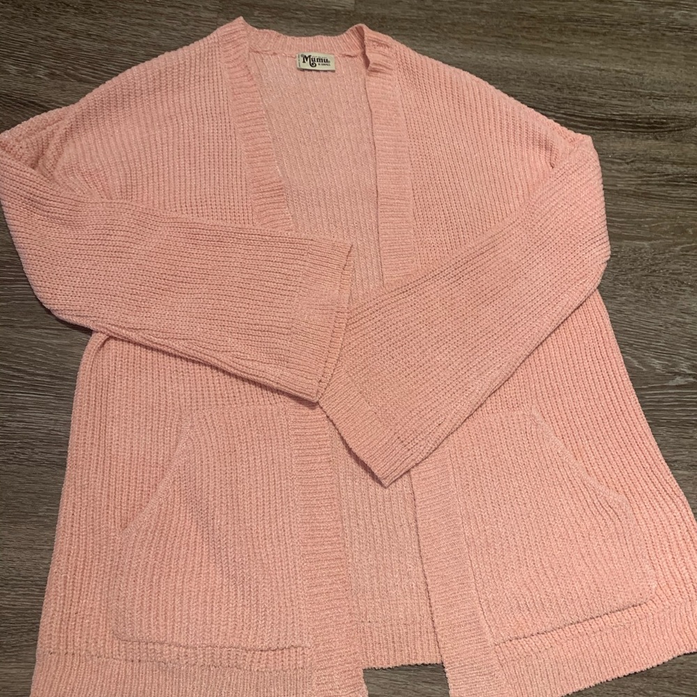 Show my your mumu pink champagne colored cardigan